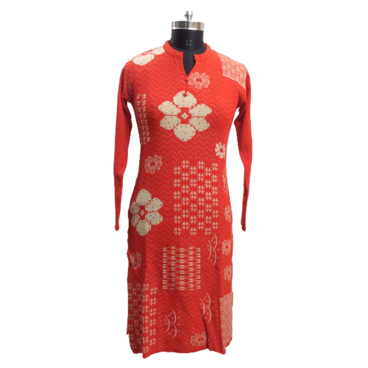 Red Indian Traditional Winter Woolen Long Kurti With Side Pocket For Women  | eBay